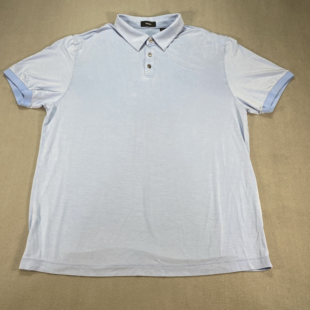 Theory Polo Mens XL Short Sleeve Light Blue Tencel Blend